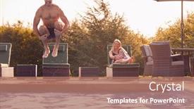  Presentation with jumping into pool - Theme with father-jumps-into-outdoor-pool background and a coral colored foreground
