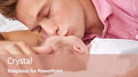  Presentation with baby girl - Slide deck with father kissing baby girl as they lie in bed together background and a coral colored foreground