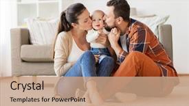  Presentation with happy baby - Audience pleasing PPT theme consisting of father kissing little baby backdrop and a coral colored foreground