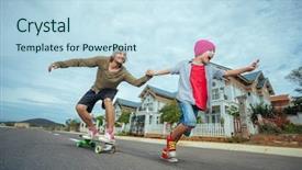  Presentation with learning - Audience pleasing presentation consisting of father learning to ride skateboard backdrop and a sky blue colored foreground