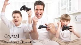  Presentation with family children - PPT theme with father mother and children playing background and a coral colored foreground