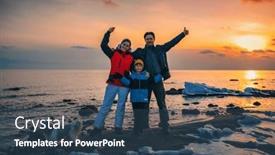  Presentation with winter family - Slides having father-mother-son-and-dog background and a ocean colored foreground