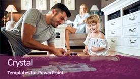  Presentation with father - Beautiful presentation theme featuring father playing puzzles with female backdrop and a violet colored foreground