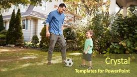  Presentation with soccer - Audience pleasing PPT theme consisting of father playing soccer in garden backdrop and a tawny brown colored foreground