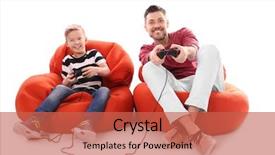  Presentation with video game - Presentation with father playing video game background and a red colored foreground