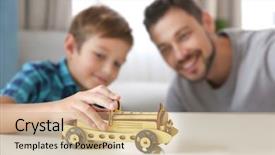  Presentation with father - Presentation theme having father playing with car background and a coral colored foreground