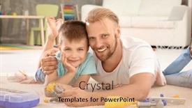  Presentation with father - PPT layouts having father-playing-with-cute-son background and a coral colored foreground