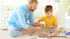  Presentation with father - Cool new presentation theme with father-playing-with-cute-son backdrop and a coral colored foreground