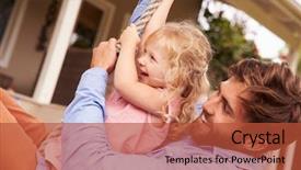  Presentation with swing - Presentation design consisting of father playing with daughter on a rope swing in a garden background and a red colored foreground