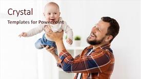  Presentation with happy baby - Slide deck having father playing with little baby background and a sky blue colored foreground