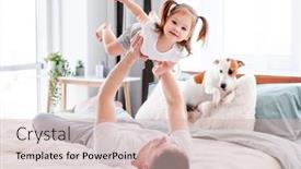  Presentation with family pet - Cool new slides with father-playing-with-little-daughter backdrop and a soft green colored foreground