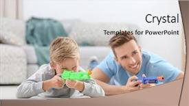  Presentation with father - Cool new PPT layouts with father playing with toy gun backdrop and a white colored foreground