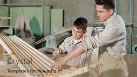  Presentation with father - Cool new PPT theme with father-pointing-son-at-unvarnished backdrop and a coral colored foreground