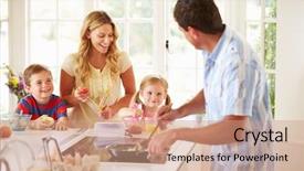  Presentation with breakfast - Colorful slide set enhanced with father preparing family breakfast backdrop and a coral colored foreground