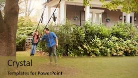  Presentation with home garden - Colorful theme enhanced with father pushing daughter on garden backdrop and a gold colored foreground