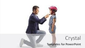  Presentation with father - Slide deck consisting of father-putting-a-helmet background and a light gray colored foreground