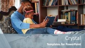  Presentation with fairy tales - Slide deck with father-reading-fairy-tales background and a seafoam green colored foreground