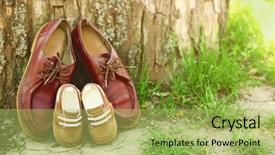  Presentation with child tree - Beautiful PPT layouts featuring father's shoes close to child's shoes on tree background backdrop and a yellow colored foreground