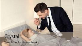  Presentation with saying goodbye - Presentation design enhanced with father saying goodbye to children background and a coral colored foreground