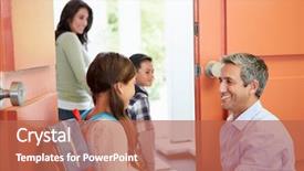  Presentation with saying goodbye - Slide deck enhanced with father saying goodbye to children background and a red colored foreground