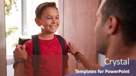  Presentation with saying goodbye - Cool new PPT theme with father-saying-goodbye-to-son backdrop and a tawny brown colored foreground