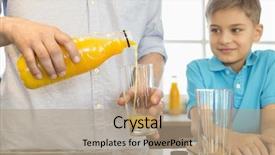  Presentation with orange juice - Beautiful presentation design featuring midsection of father serving orange juice for son in kitchen backdrop and a coral colored foreground