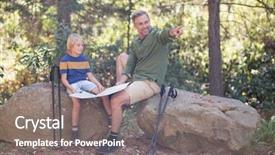  Presentation with direction - PPT theme having father showing direction to son while reading map in forest background and a gray colored foreground