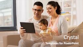  Presentation with mother baby - Amazing theme having father showing tablet pc computer backdrop and a coral colored foreground