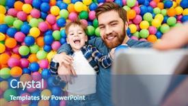  Presentation with billiard pool game nine ball - Cool new presentation theme with father taking selfie in pool backdrop and a ocean colored foreground