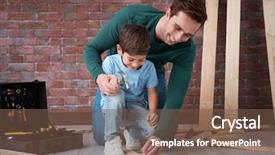  Presentation with father teaching children - Cool new PPT layouts with father teaching his little son backdrop and a tawny brown colored foreground