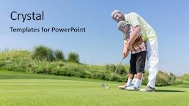  Presentation with teaching - Cool new theme with father teaching son playing golf backdrop and a light blue colored foreground