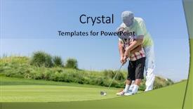  Presentation with teaching - Audience pleasing PPT theme consisting of father teaching son playing golf backdrop and a light blue colored foreground