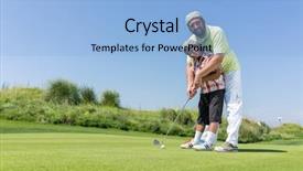  Presentation with teaching - Colorful slide set enhanced with father teaching son playing golf backdrop and a light blue colored foreground