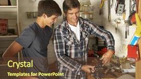  Presentation with teaching - Audience pleasing presentation design consisting of father teaching son to use backdrop and a tawny brown colored foreground