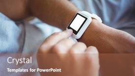  Presentation with smart home - Slide deck featuring father using a smart watch at home background and a coral colored foreground