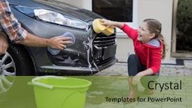  Presentation with big fat belly girl - PPT theme consisting of father washing a car background and a yellow colored foreground