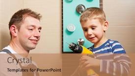  Presentation with plumber - Amazing theme having father who is a plumber installing a mixer tap in a bathroom explaining what he does to his son backdrop and a coral colored foreground