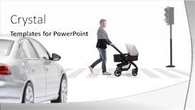  Presentation with pedestrian crossing - PPT theme enhanced with father-with-a-pushchair-crossing background and a white colored foreground