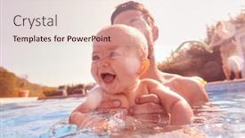  Presentation with swimming pool - Presentation theme consisting of father-with-baby-daughter-having background and a lemonade colored foreground