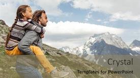  Presentation with hiking mountain - Theme consisting of father-with-child-walking background and a coral colored foreground