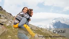  Presentation with alpine - PPT theme featuring father with child walking on the mountain alpine view background and a coral colored foreground