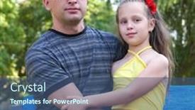  Presentation with family children - Audience pleasing presentation theme consisting of father-with-children-in-park backdrop and a ocean colored foreground