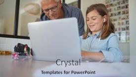  Presentation with home schooling - Cool new PPT theme with father-with-daughter-home-schooling backdrop and a light blue colored foreground