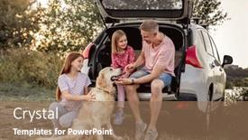  Presentation with golden car - Audience pleasing presentation design consisting of father-with-daughters-and-golden backdrop and a coral colored foreground