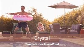  Presentation with father - Colorful PPT layouts enhanced with father-with-inflatable-ring-jumps backdrop and a violet colored foreground