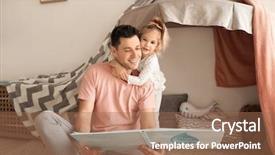  Presentation with bedtime story - Cool new slide deck with father with little daughter reading backdrop and a coral colored foreground