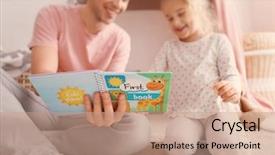  Presentation with bedtime story - Presentation design consisting of father with little daughter reading background and a coral colored foreground