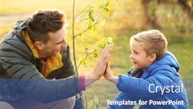  Presentation with tree planting - Colorful PPT theme enhanced with father with little son planting tree outdoors backdrop and a ocean colored foreground