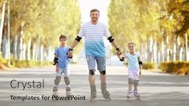  Presentation with daughter - Presentation design having father with son and daughter rollerskating in park background and a light gray colored foreground