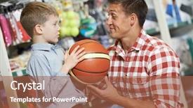  Presentation with family shopping - PPT theme consisting of father with son choosing sport background and a red colored foreground